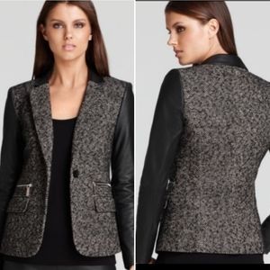 Michael Kors Tweed Wool And Faux Leather Blazer Size 2